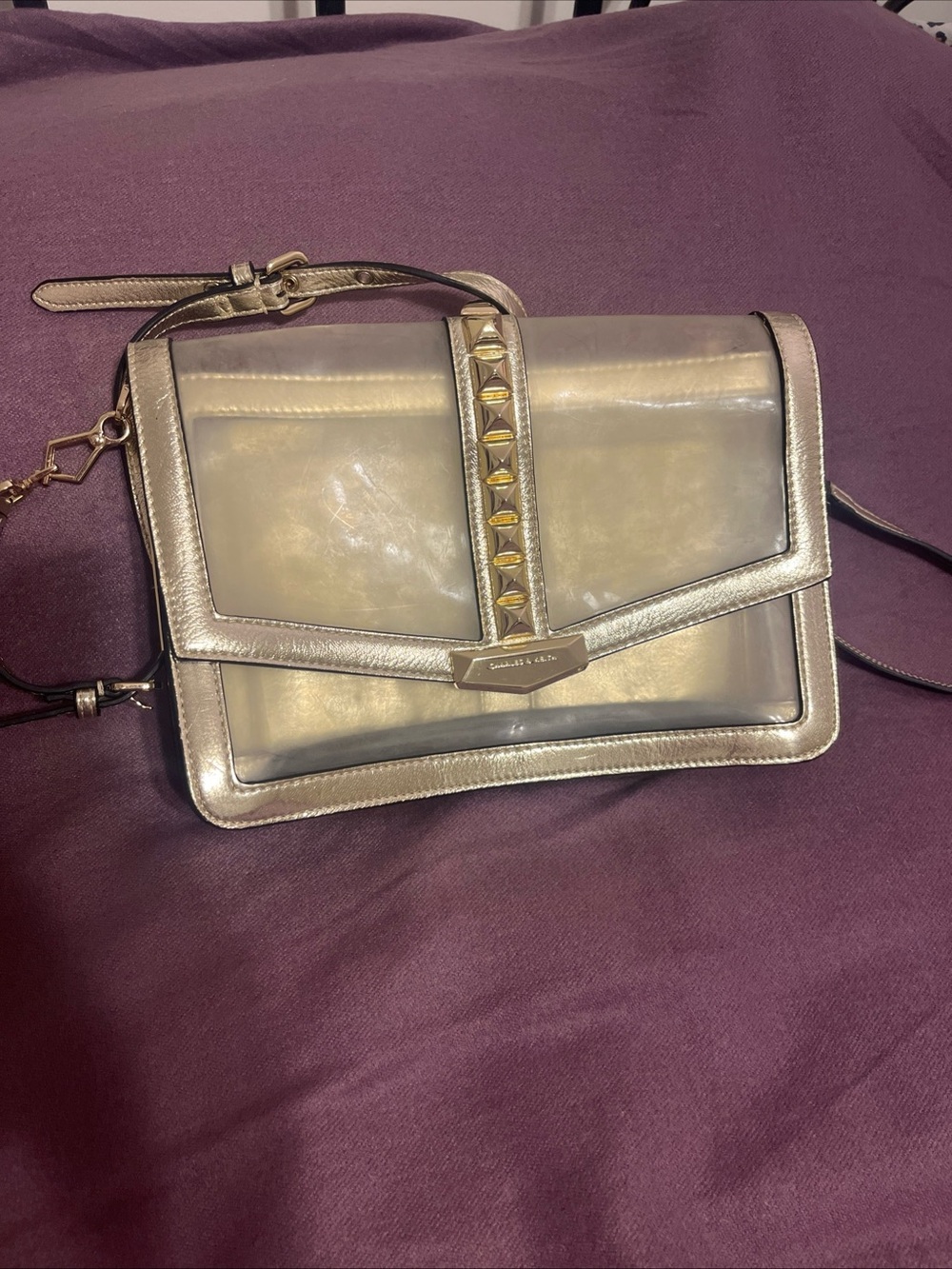 Charles And Keith Transparent Crossbody Gold Studded Bag